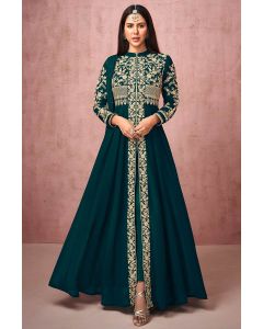 Teal Real Georgette Festival Wear Stylish Anarkali Suit