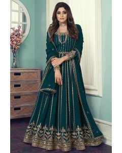 Teal Real Georgette Wedding Wear Anarkali Suit