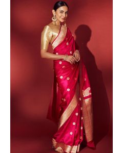 Traditional Red Banarasi Silk Saree with Golden Zari Work - Perfect for Karva Chauth and Festive Celebrations (SREA2281)