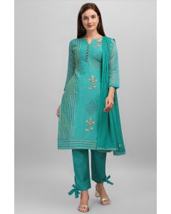 Turquoise Chanderi Diwali Wear Embroidered Salwar Kameez
