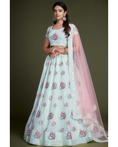 Turquoise Color Georgette Floral Designer Lehenga Choli