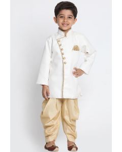 White Cotton Silk Kurta and Cream Dhoti For Diwali