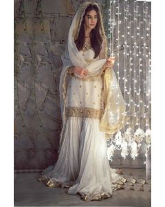 White Pakistani Bridal Wear Sharara Suit