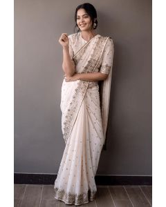 White Silk Partywear Stylish Saree