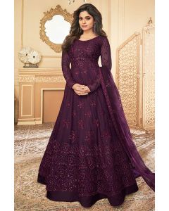 Wine Butterfly Net Diwali Wear Anarkali Suit
