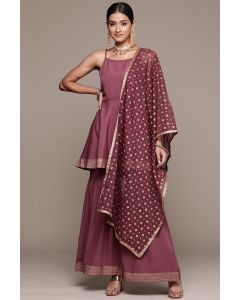 Women Brown Color Crepe Fabric Sharara Suit