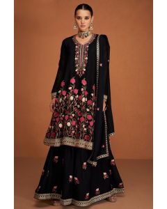 Women Georgette Sharara Suit in Black Color