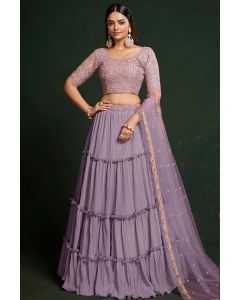 Women Lavender Georgette Flared Lehenga Choli