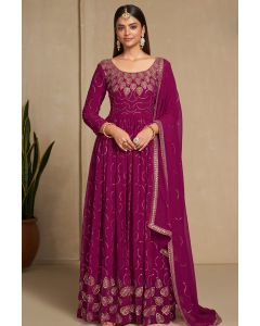 Women Magenta Color Georgette Sequins Gown