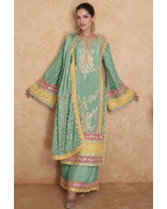 Women Mint Green Chinon Eid Wear Palazzo Suit