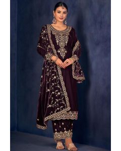 Women Velvet Palazzo Suit in Purple Color