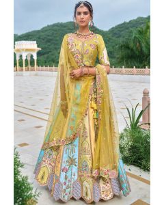 Yellow Embroidered Lehenga Choli with Detailed Floral Patterns for Festive Occasions