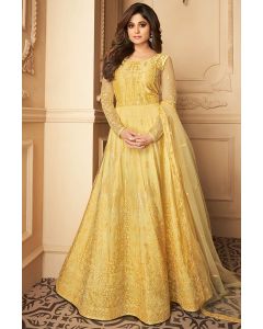 Yellow Butterfly Net Anarkali Suit For Haldi Ceremony