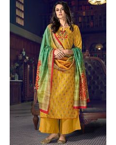 Yellow Chanderi Silk Palazzo Suit For Haldi Ceremony