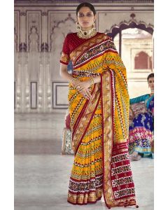 Yellow Colour Patola Silk Saree and Red Blouse For Party