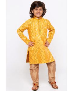 Yellow Cotton Silk Kurta and Golden Pajama For Diwali