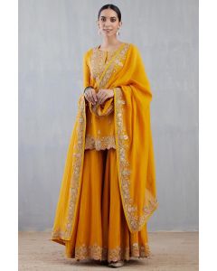 Yellow Designer Georgette Haldi Wear Sharara Suit