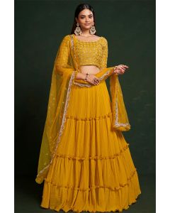 Yellow Faux Georgette Flared Lehenga Choli