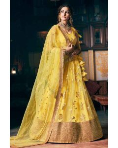Yellow Net Lehenga Choli With Heavy Work