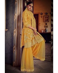 Yellow Organza Fabric Party Wear Sharara Suit with Net Dupatta