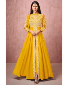 Yellow Real Georgette Anarkali Suit For Haldi Ceremony
