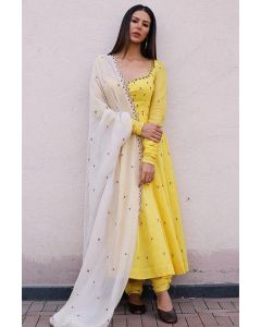 Yellow Silk Churdiar Salwar Kameez For Haldi Ceremony
