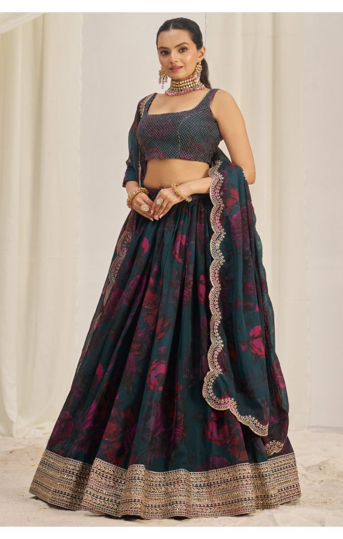 Elegant black floral lehenga choli styled for Navaratri – LEHV4124