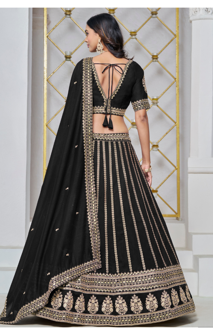 Black and Gold Wedding Lehenga Choli with Zari Embroidery and Sequins Work - Ideal for Festive and Wedding Wear