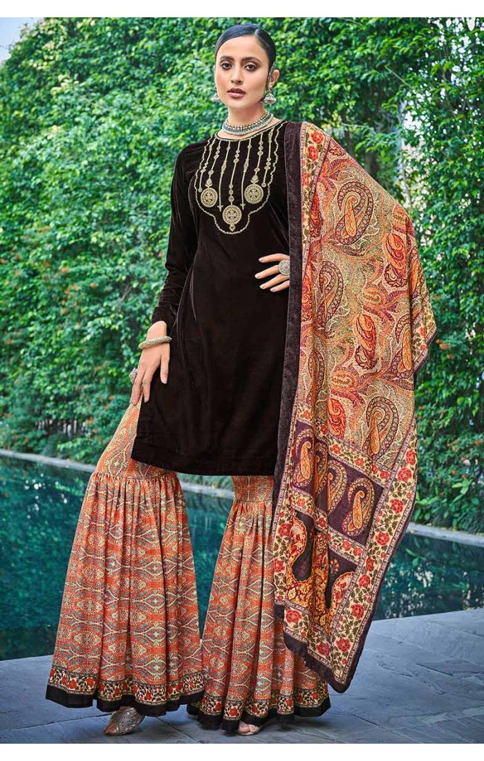 Brown-Exotic-Velvet-Diwali-Wear-Sharara-Suit-salv2356