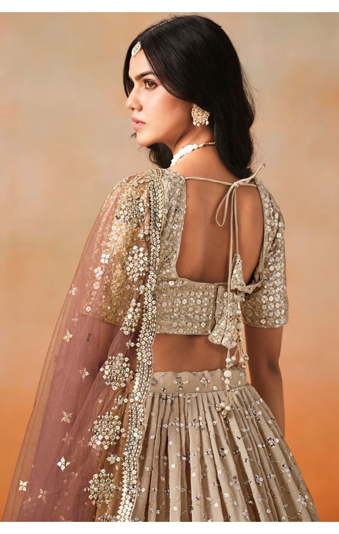Brown Bridal Lehenga Close-Up with Embroidery – LEHV4045