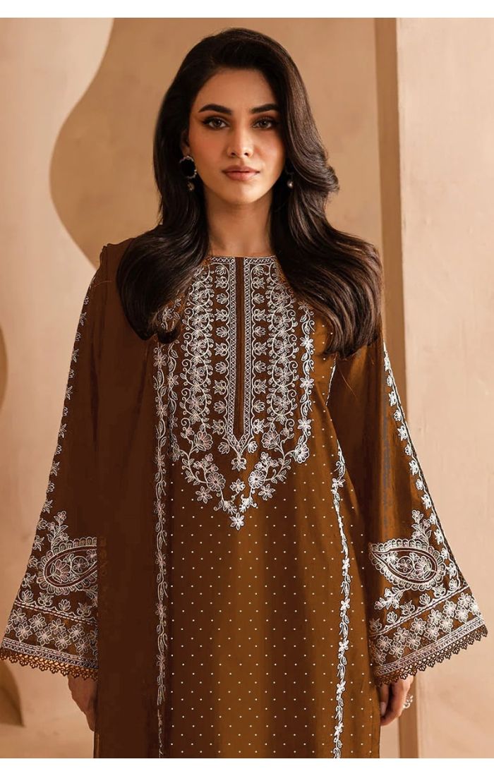 Brown Georgette Embroidered Straight Salwar Suit - Wedding & Festive Wear