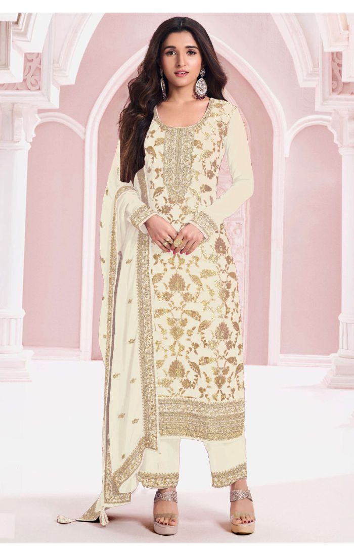 Buy Jacquard Viscose Cream Embroidered Salwar Suit online - Appelle Fashion | SALV5720