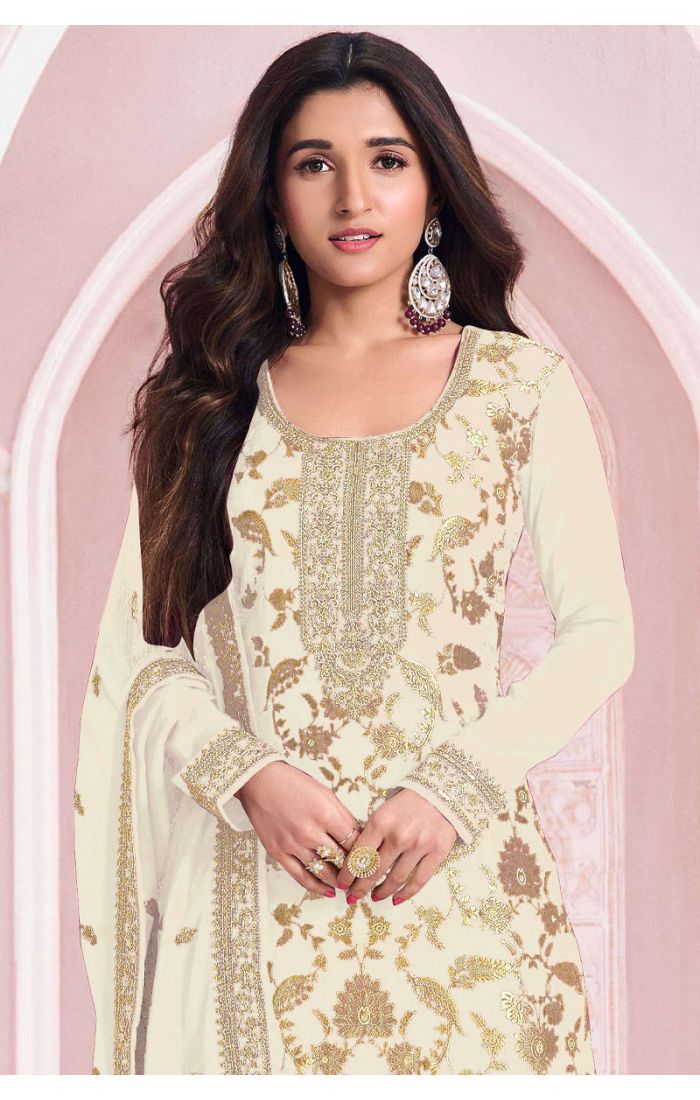 Buy Jacquard Viscose Cream Embroidered Salwar Suit online UK - Appelle Fashion | SALV5720
