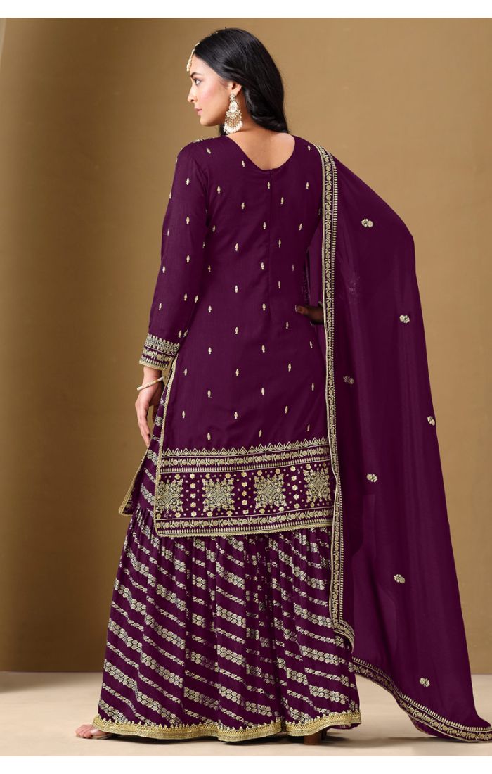 Full-length image of SALV5731 embroidered sharara set with matching dupatta