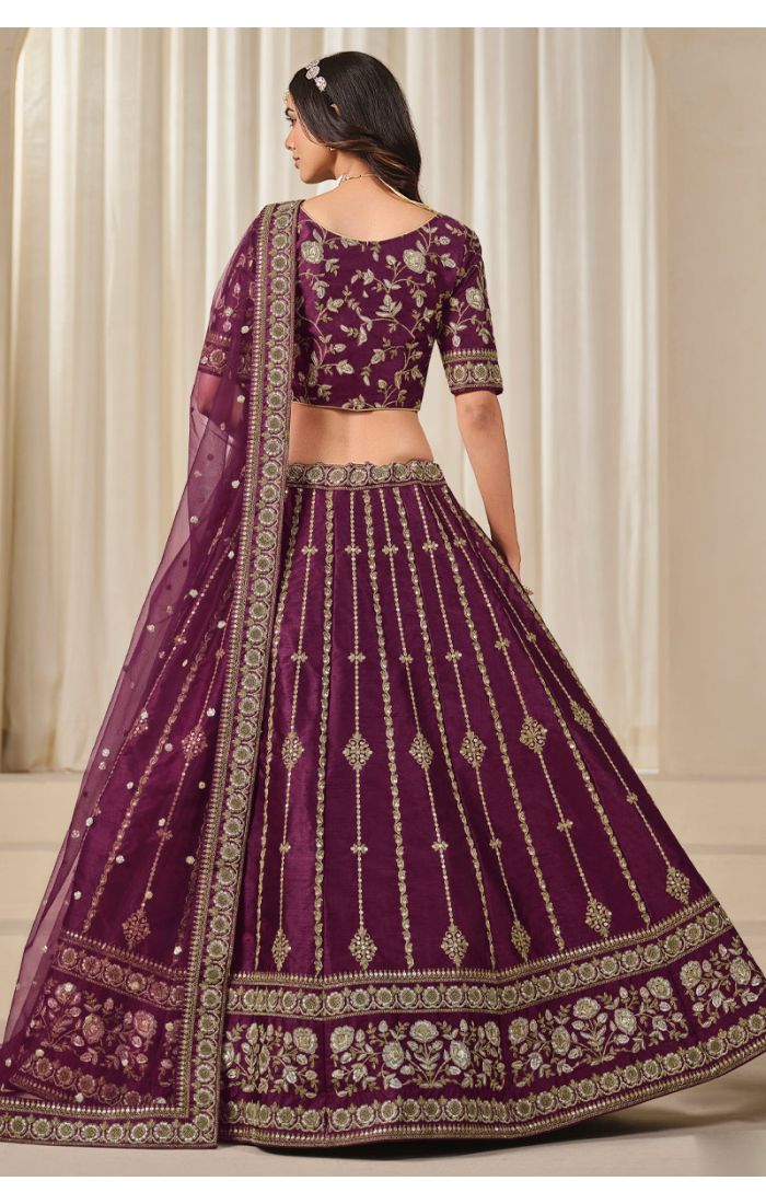 Designer Plum Lehenga Skirt with Embroidered Panels – LEHV4058-1