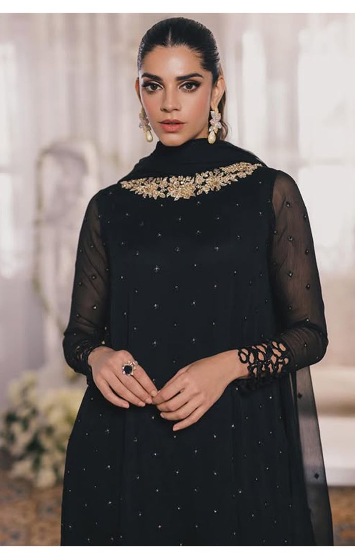 Designer Black Georgette Salwar Suit with Embroidery for Eid and Festive Wear