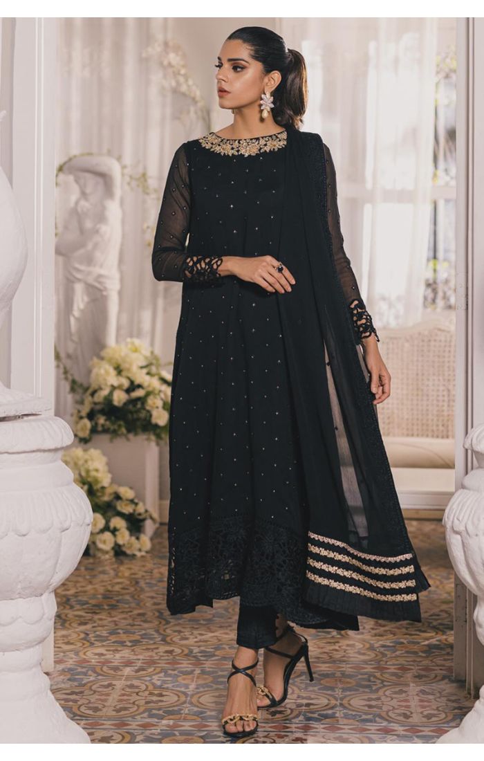 Designer Black Georgette Salwar Suit with Embroidery for Eid and Festive Wear