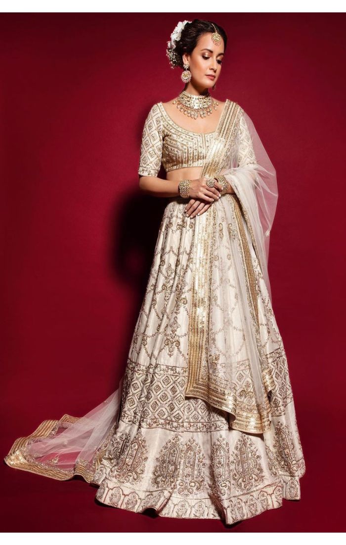 Dia Mirza White Designer Lehenga Choli with Embroidery