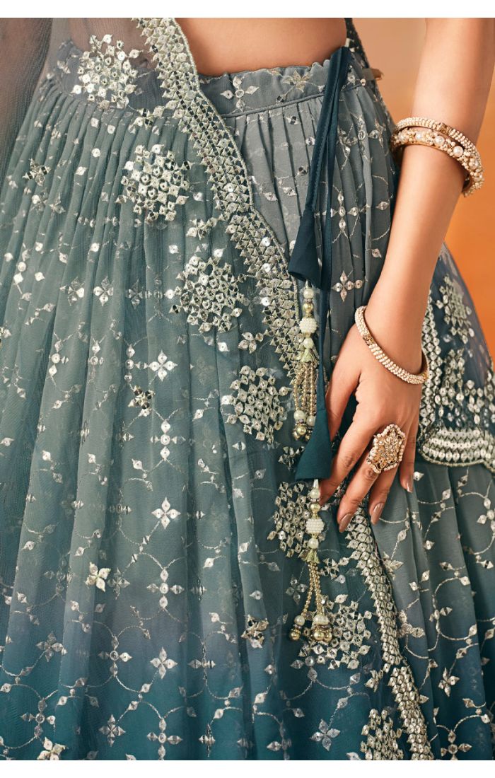 Dove Blue Bridal Lehenga Fabric with Zari Work – LEHV4037