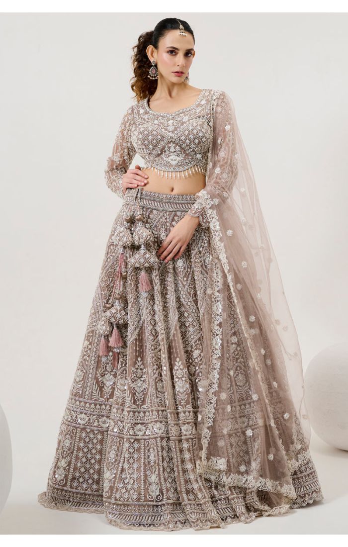 Dusty Rose Embroidered Bridal Lehenga with Sequins and Zari Work In Canada and USA- LEHV3883