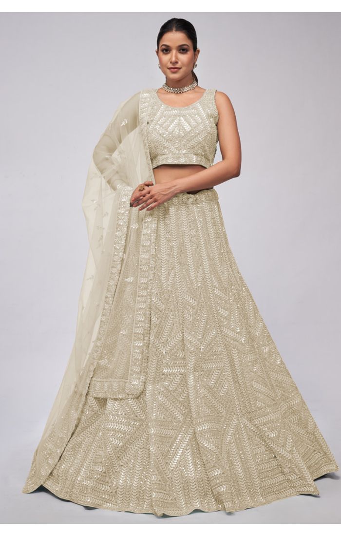 Elegant Beige Designer Sequined Lehenga Choli for Bridal and Festive Wear