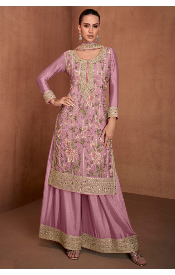 Buy Elegant Pink Chinon Silk Embroidered Salwar Suit Wedding & Festive Ethnic Wear online - SALV5690 | Appelle Fashion 