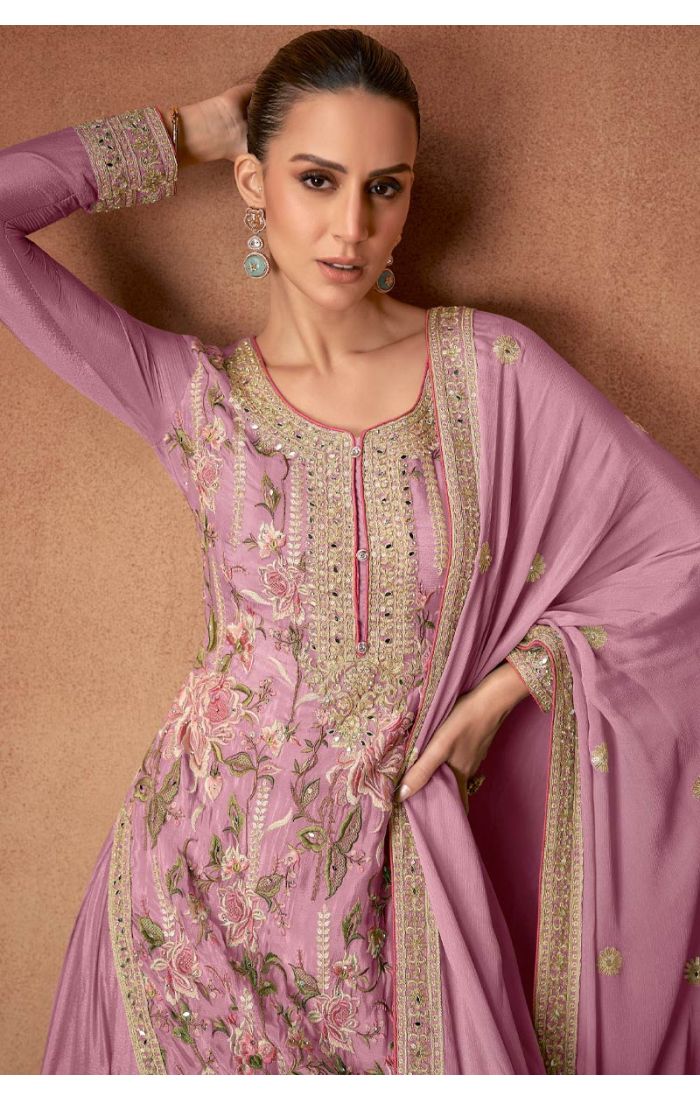 Buy Elegant Pink Chinon Silk Embroidered Salwar Suit Wedding & Festive Ethnic Wear online - SALV5690 | Appelle Fashion 