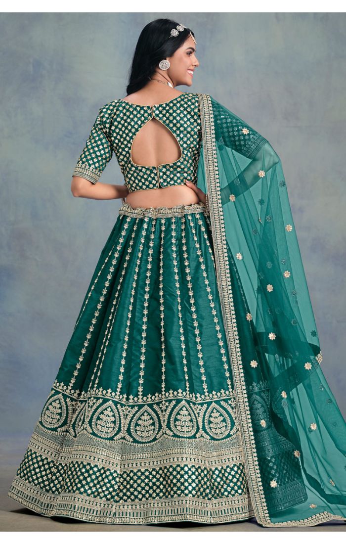 Green Designer Lehenga with Net Dupatta and Embroidered Blouse