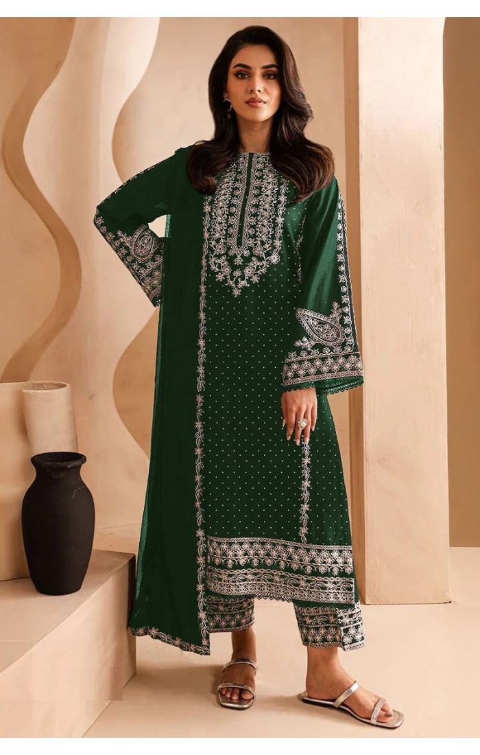 Green Georgette Embroidered Salwar Suit for Wedding & Festive Wear
