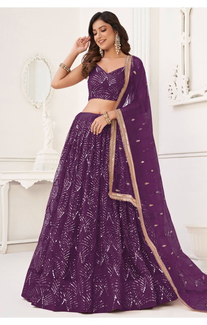 Royal Purple Sequined Lehenga Choli for Weddings and Festive Occasions in the UK and Europe