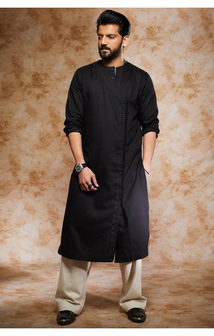 Festive long black kurta pajama for Eid in UK