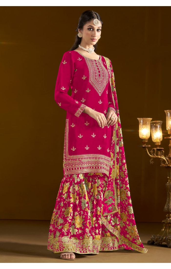 Detailed shot of dupatta and bottom flare of Maroon suit