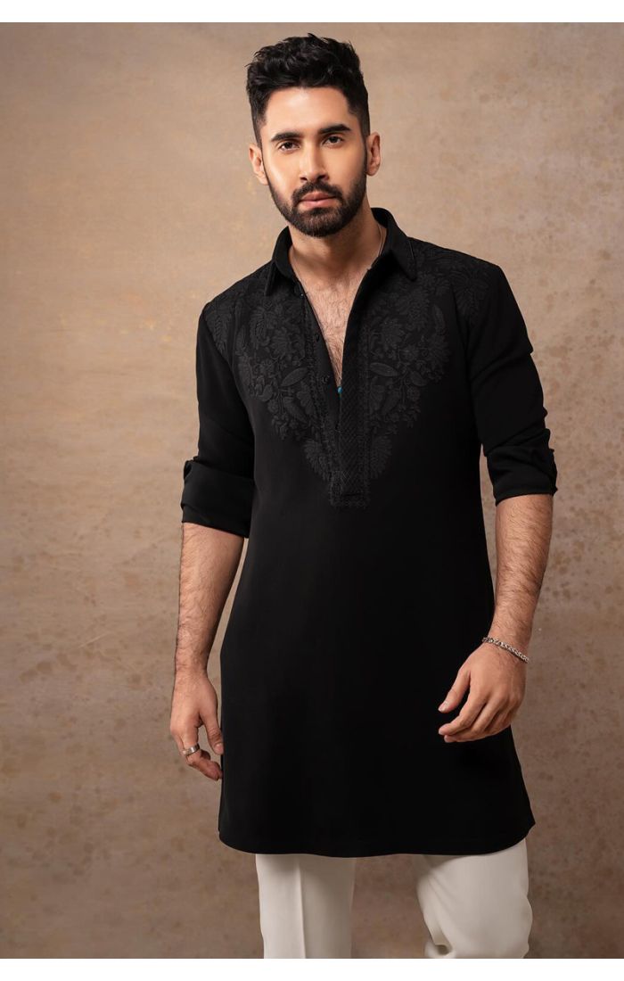 Men's Black Embroidered Kurta – Festive & Wedding Wear for USA, UK, Canada, Australia