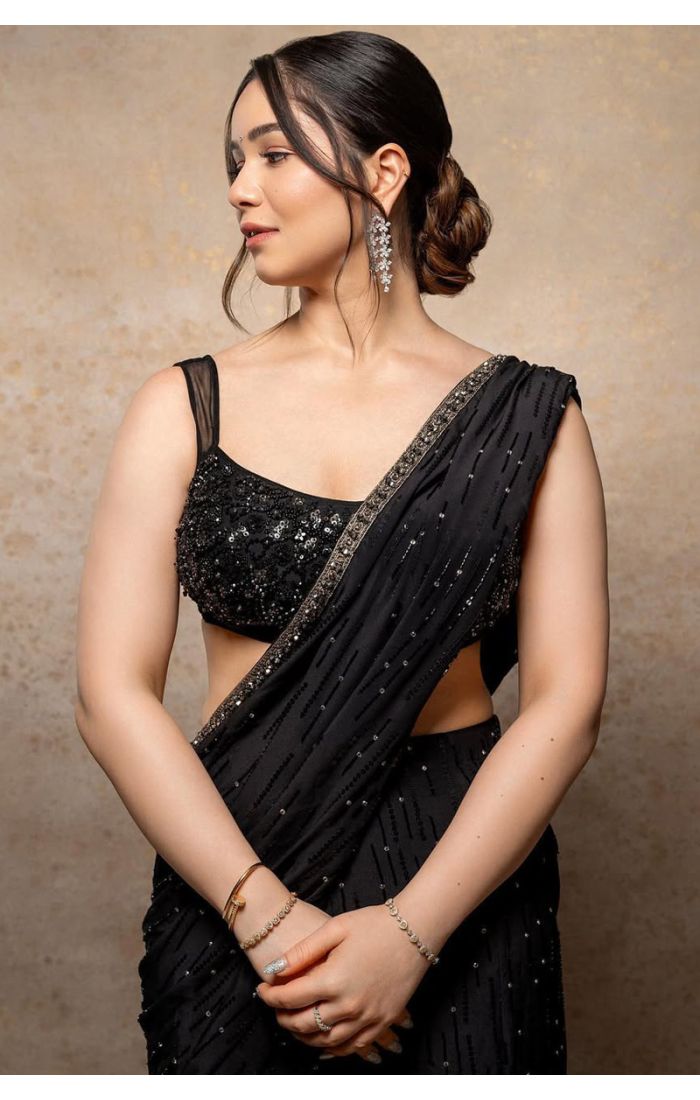 Designer Black Saree Blouse with Sequin Detailing – Indian Saree Online UK
